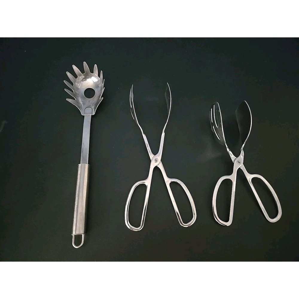 Oneida Tongs Stainless Steel Salad Serving Scissor Style Spoon Fork Spagetti